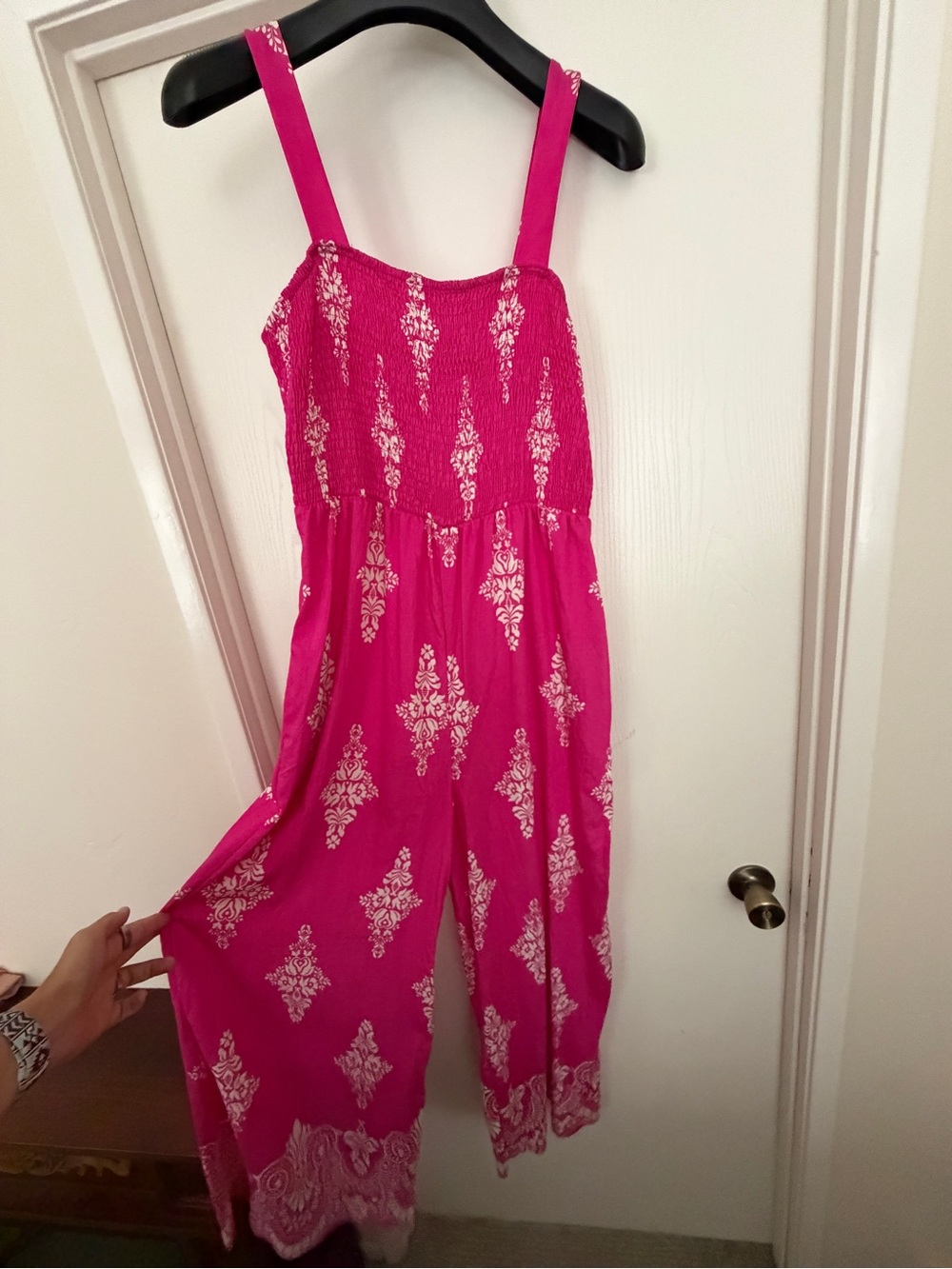 Hot Pink Printed Jumpsuit with White Motif